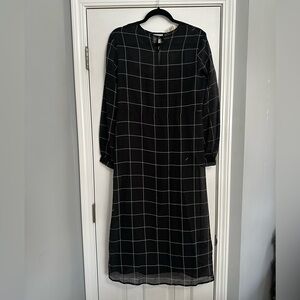 Merci Italia Black Windowpane Grid Long Sleeve Midi Dress NWT Size 42